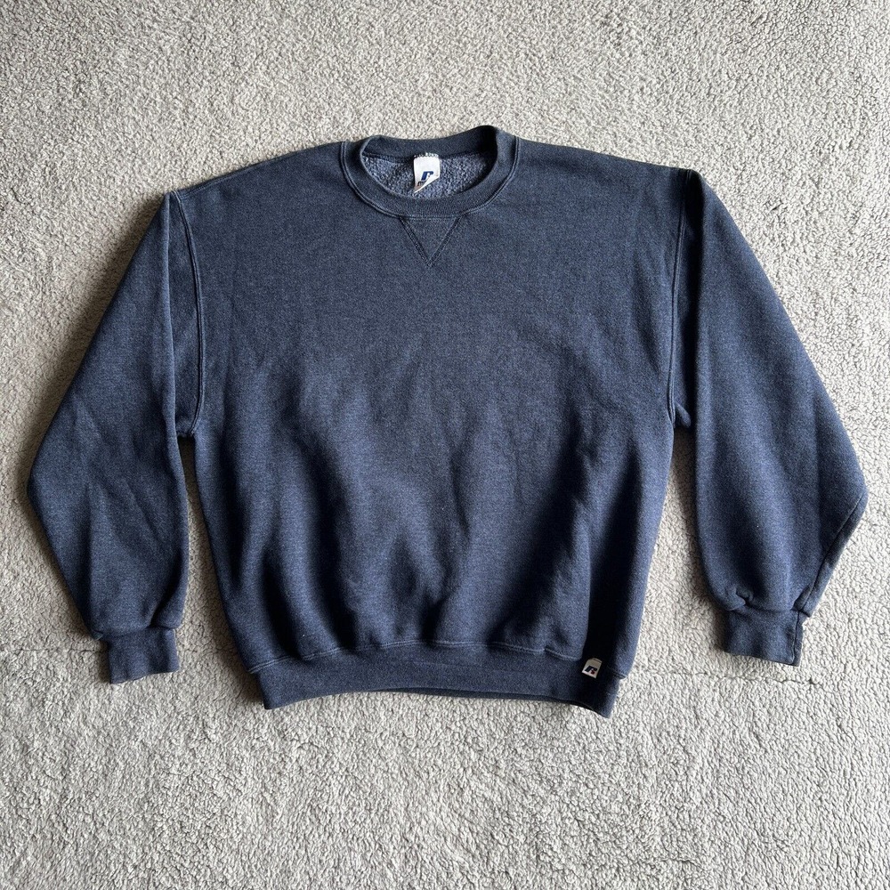 Vtg Y2K Russell Athletics Sweatshirt Mens Large Dark Gray Blank Essentials Skate